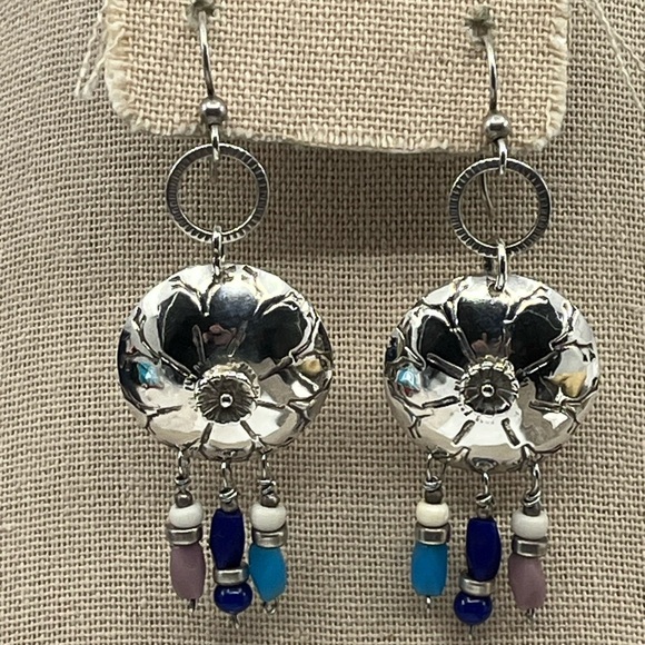 90's Handmade Sterling Silver Shell Drop Earrings with Beaded Accents - Picture 7 of 17